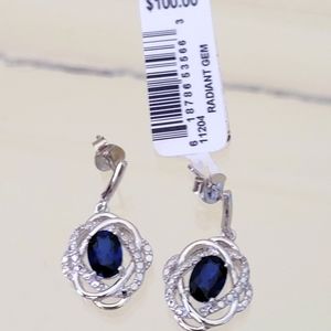 925 sterling silver earrings with diamond accents and simulated blue sapphires